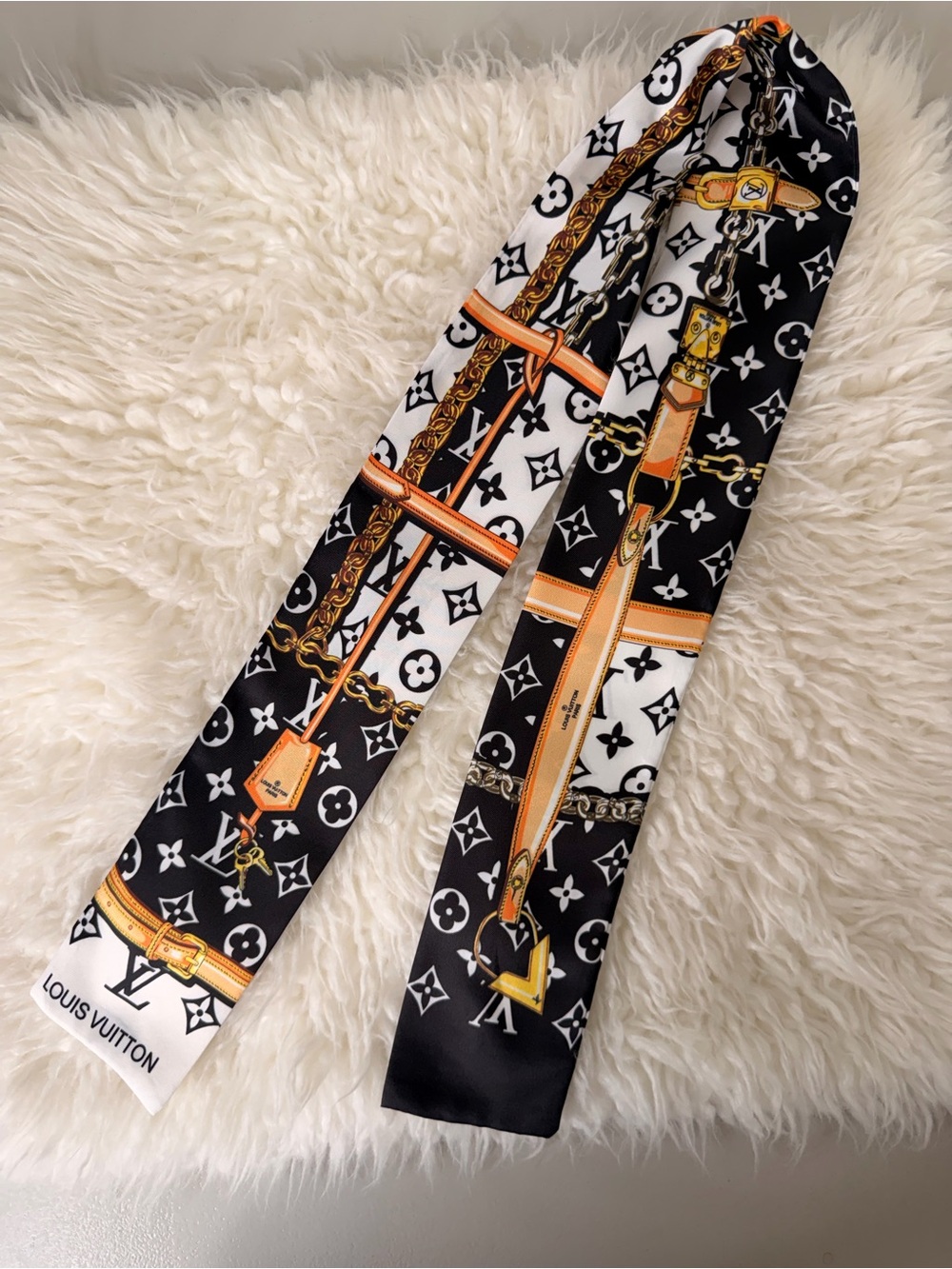 Black & White Monogram Silk Twilly Scarf